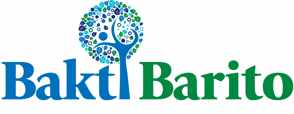 The Bakti Barito Foundation logo features the text ‘Bakti Barito’ in blue and green, accompanied by a tree-shaped human figure symbolizing growth, sustainability, and empowerment.